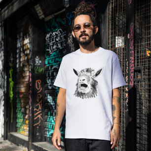 T-shirts Desenho Engraçado de Cabra Gritando Arte de Animal