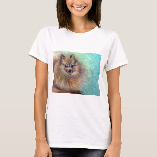 T-shirts Desenho Pastel de Pomeranian (Frente)