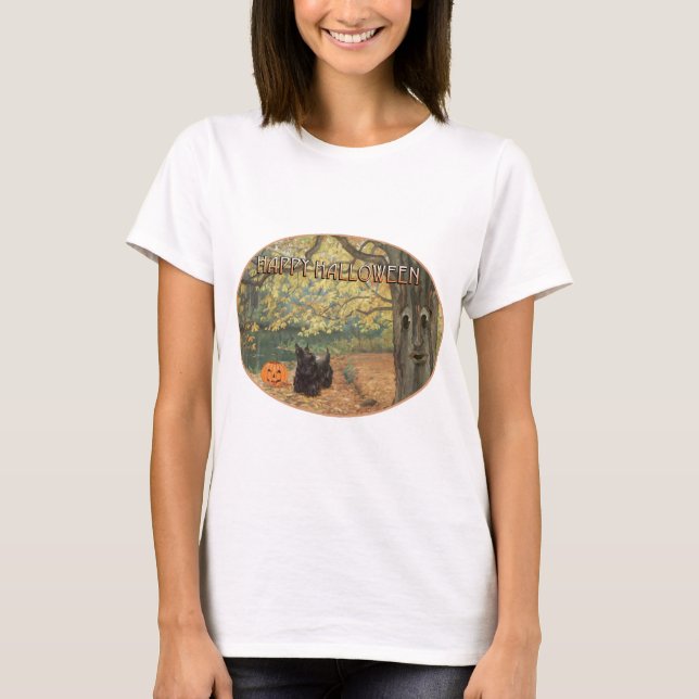 T-shirts Desenho Sazonal de Outono do Terrier Escocês (Frente)