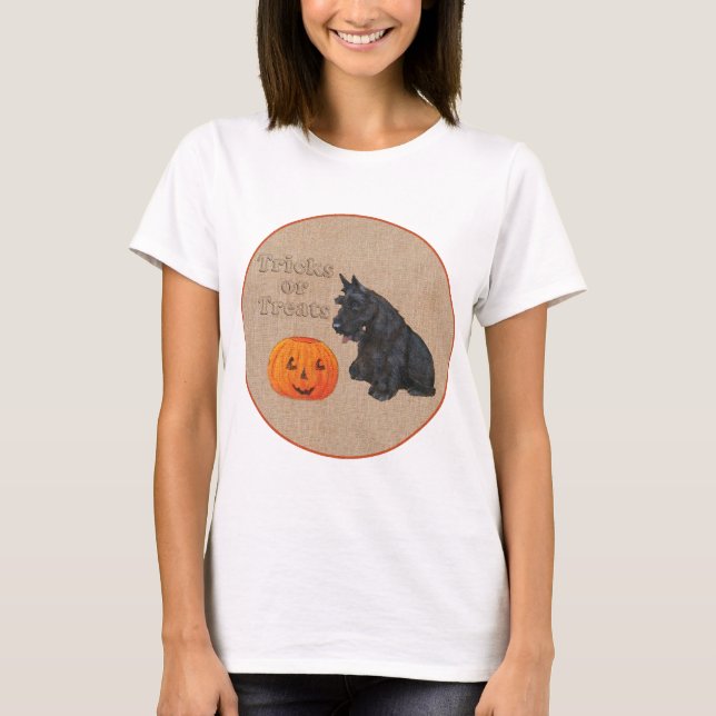 T-shirts Desenho Sazonal de Outono do Terrier Escocês (Frente)