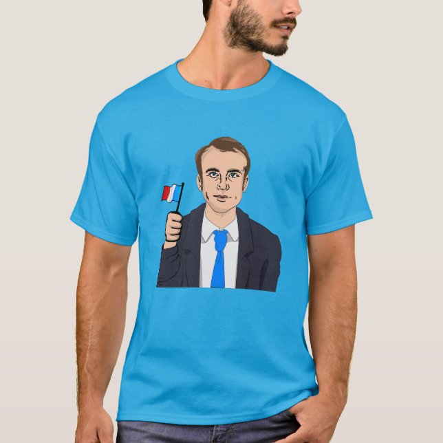 T-shirts Desenhos animados de Macron com bandeira francesa (Frente)