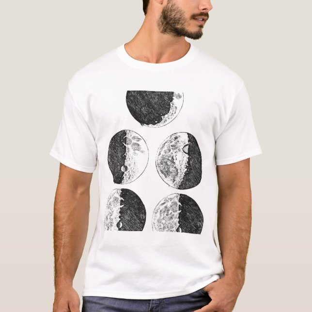 T-shirts Desenhos de Galileu das fases da lua (Frente)