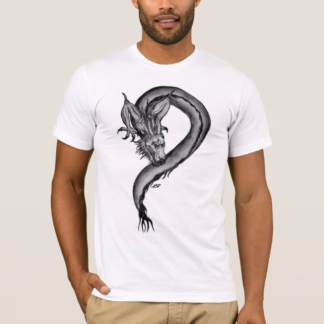 T-shirts Design branco e preto do dragão (Frente)