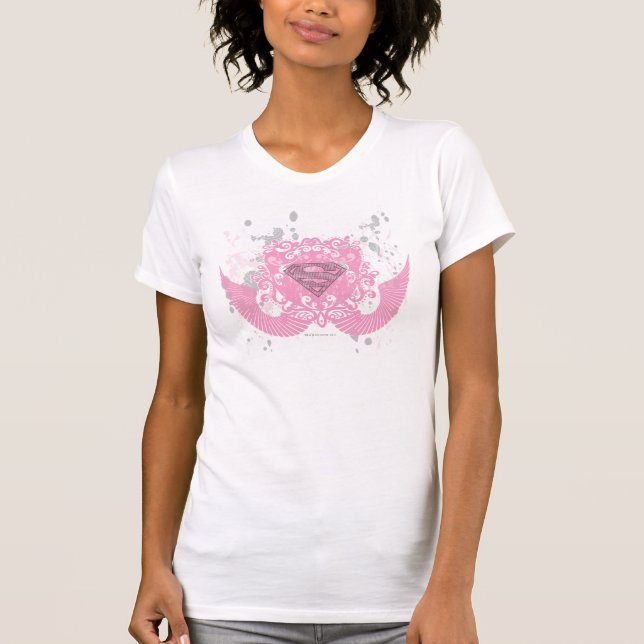 T-shirts Design com asa rosa super-menina (Frente)