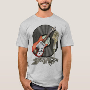T-shirts Design da guitarra e do microfone do vintage