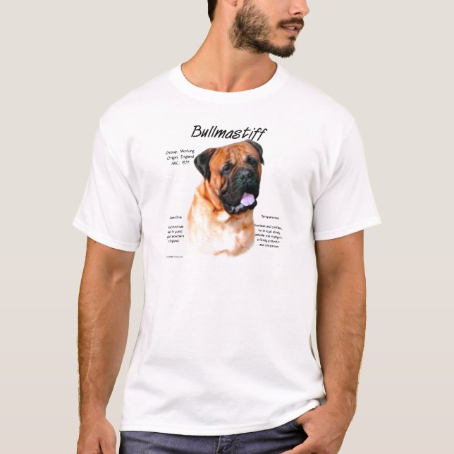T-shirts Design de Histórico do Bullmastiff (vermelho) (Frente)