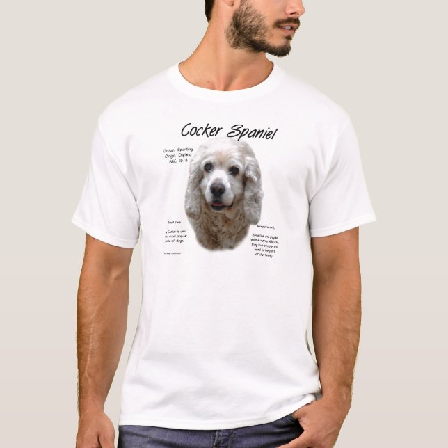 T-shirts Design de Histórico do Cocker Spaniel (buff) (Frente)