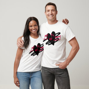 T-shirts Design de música de amor vermelha e negra