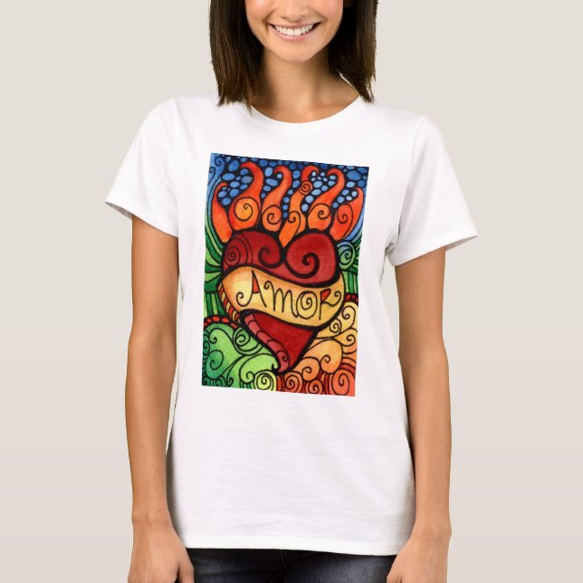 T-shirts Design flamejante do Tshirt do coração de Amor (Frente)