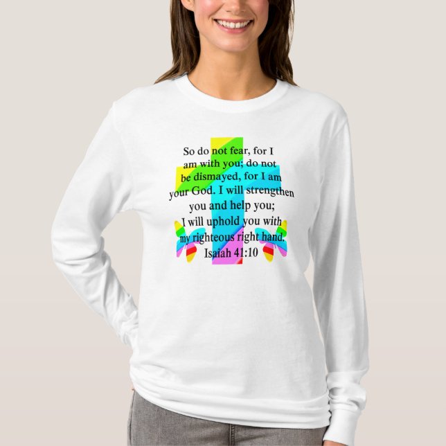 T-shirts DESIGN ISAIAH 41:10 bonito RAINBOW CROSS (Frente)