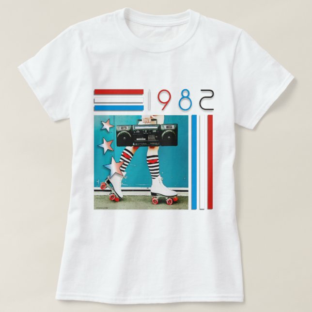 T-shirts design retro da caixa de crescimento dos anos 80 e (Frente do Design)