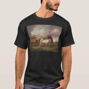 T-shirts Destino dos cavalos do óleo da pintura da arte de