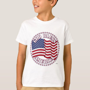 T-shirts Deus Abençoe a América Com a Bandeira dos EUA e 50