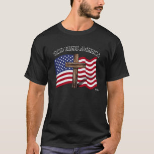 T-shirts DEUS ABENÇOE AMÉRICA com cruz áspera & bandeira
