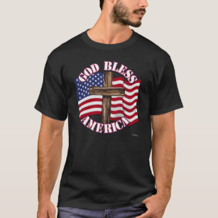 T-shirts Deus abençoe American com EUA Flag & Cross