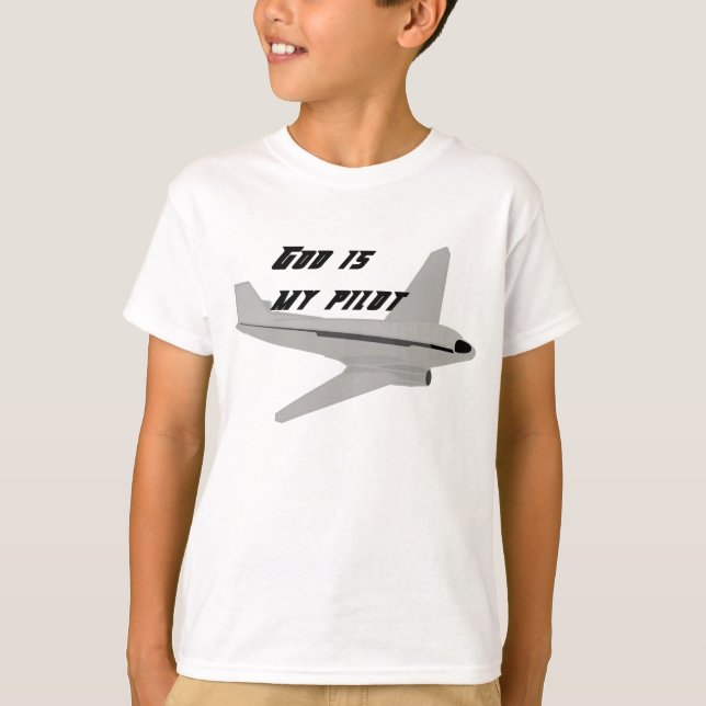 T-shirts Deus é o meu piloto (avião de cinza) (Frente)