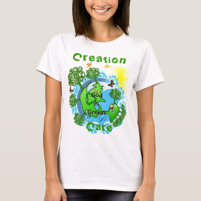 T-shirts Deus é Verde~ Roupas de Cuidado com a Criação (Frente)