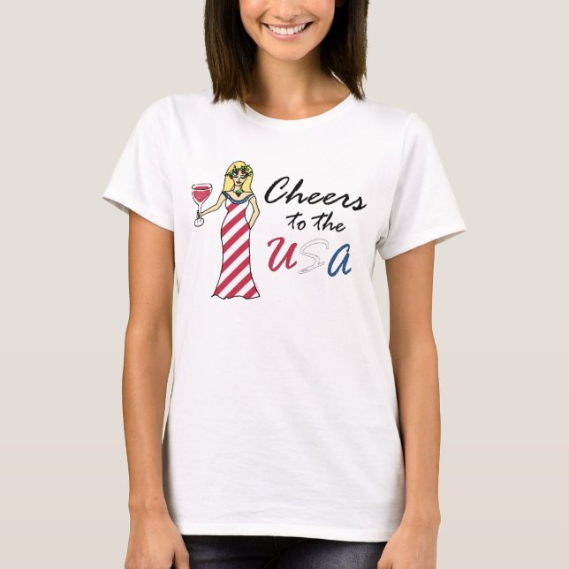 T-shirts Deusa patriótica do vinho "elogios luz aos EUA" (Frente)