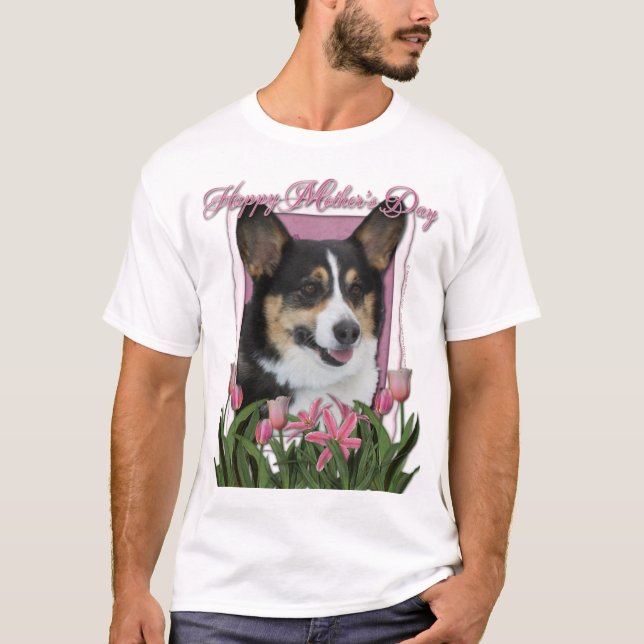 T-shirts Dia das mães - tulipas cor-de-rosa - Corgi (Frente)