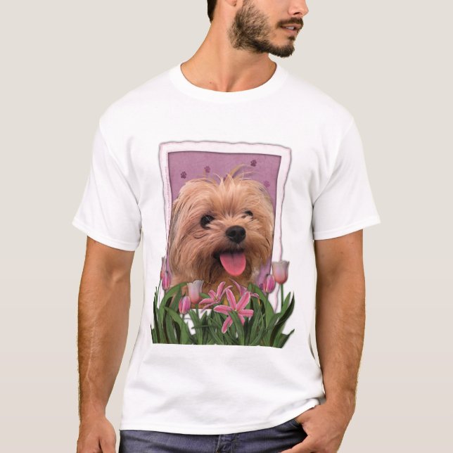 T-shirts Dia das mães - tulipas cor-de-rosa - Morkie - (Frente)