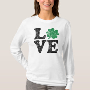 T-shirts Dia de São Patrício LOVE Shamrock Irish