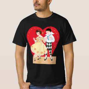 T-shirts Dia dos Namorados Retrô, Arlequim e Coração Vintag