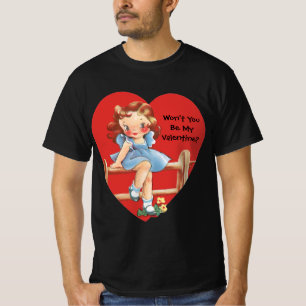 T-shirts Dia dos Namorados Retrô, Garota Antiga em uma Cerc