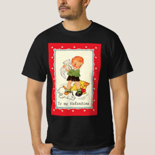 T-shirts Dia dos Namorados Vitoriano Antigo Menino, Gato e
