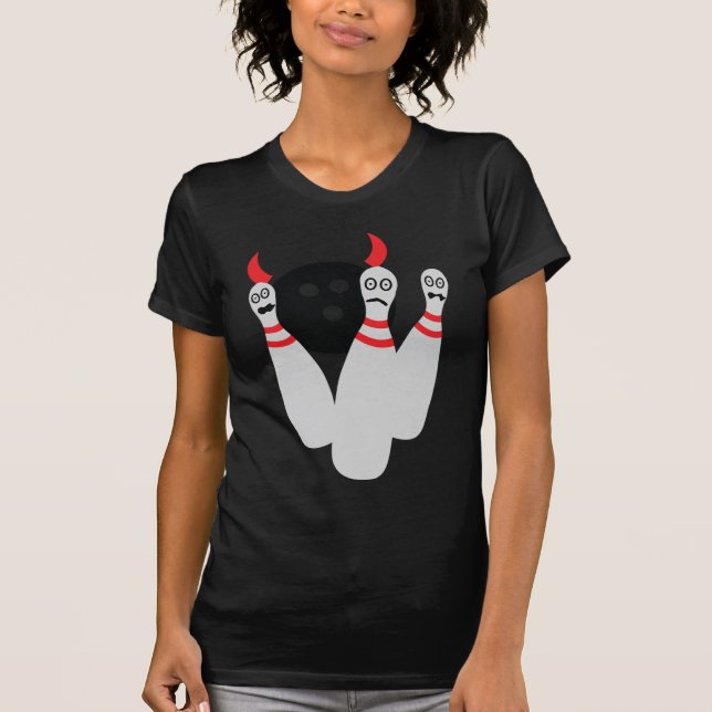 T-shirts diabo assustador do ninepine da boliche (Frente)