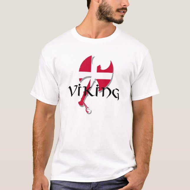 T-shirts Dinamarquês Viking Denmark flag Ax (Frente)