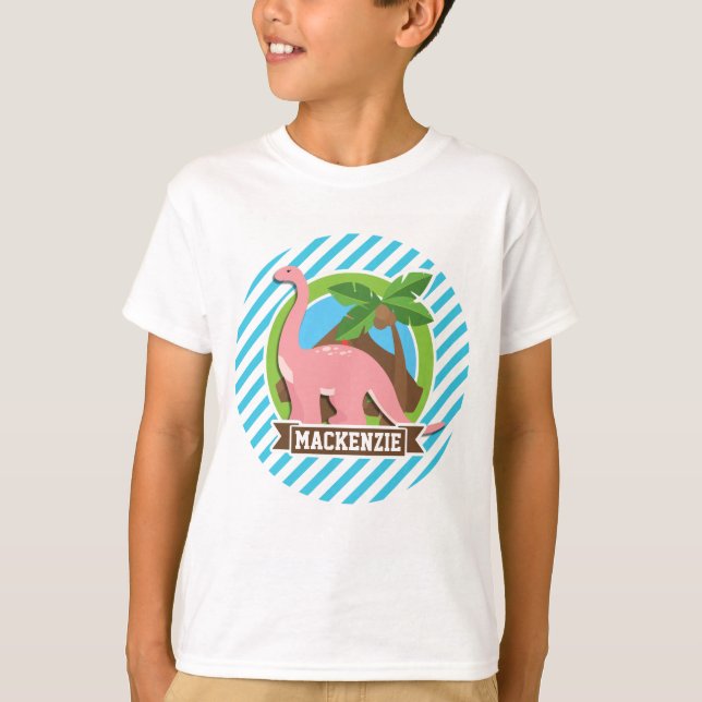 T-shirts Dinossauro Rosa; Banhas Azuis e Brancas (Frente)