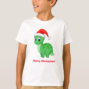 T-shirts Dinossauro verde e bonito com Papai Noel