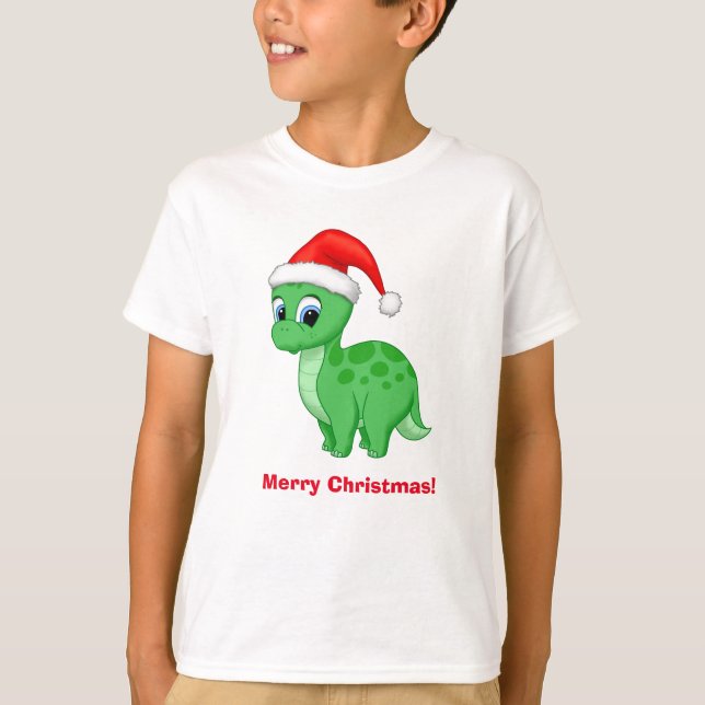 T-shirts Dinossauro verde e bonito com Papai Noel (Frente)