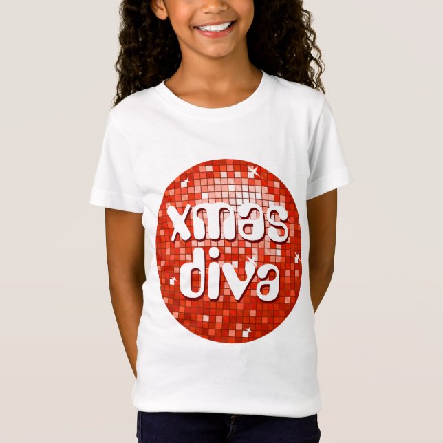 T-shirts Disco Azulejos Red 'xmas diva' garotas vestidas de (Frente)