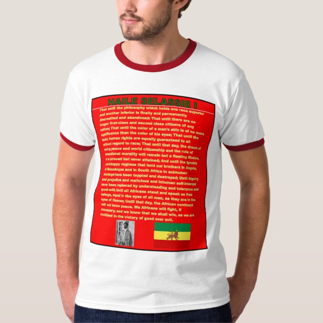 T-shirts Discurso famoso da guerra de Haile Selassie a UN (Frente)
