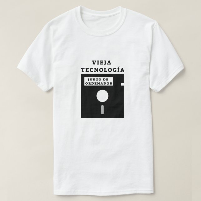 T-shirts disquete antigo e texto espanhol: vieja tecnologia (Frente do Design)