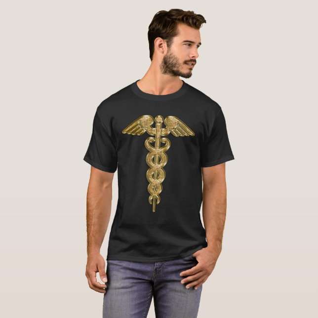 T-shirts Distintivo de alerta médica dourado (Frente Completa)