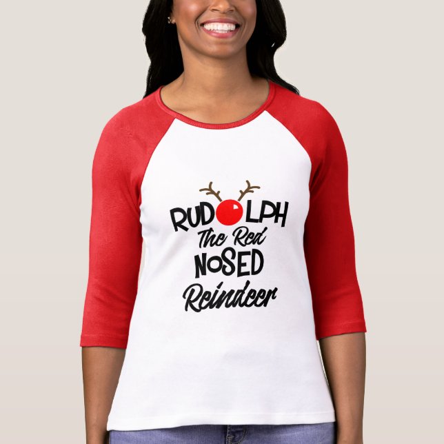 T-shirts Divertido Rudolph A Rena Vermelha Nosada Xmas Gráf (Frente)