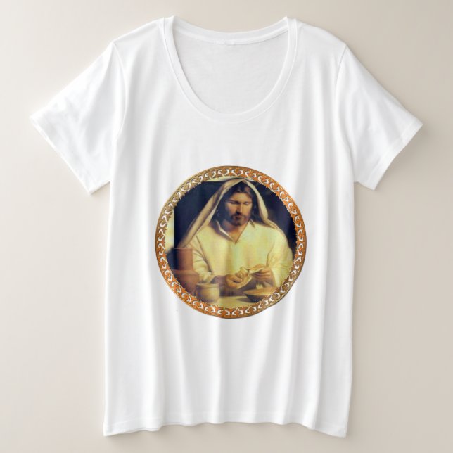 T-shirts Divino Supper: Quebrando Pão Com Jesus (Frente do Design)