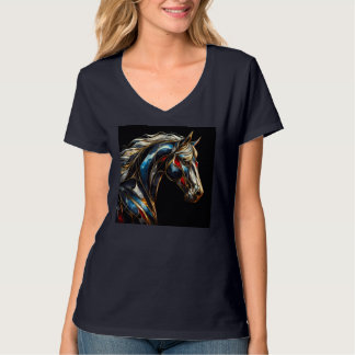 T-Shirts do colo-V feminino Trabalho de arte 17
