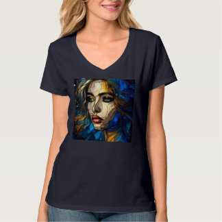 T-Shirts do colo-V feminino Trabalho de arte 31