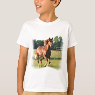 T-shirts Do miúdo de galope do cavalo da castanha o t-shir
