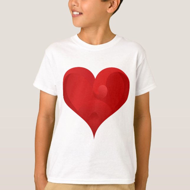 T-shirts Doce Coração de Amor com Namorados Vermelho (Frente)
