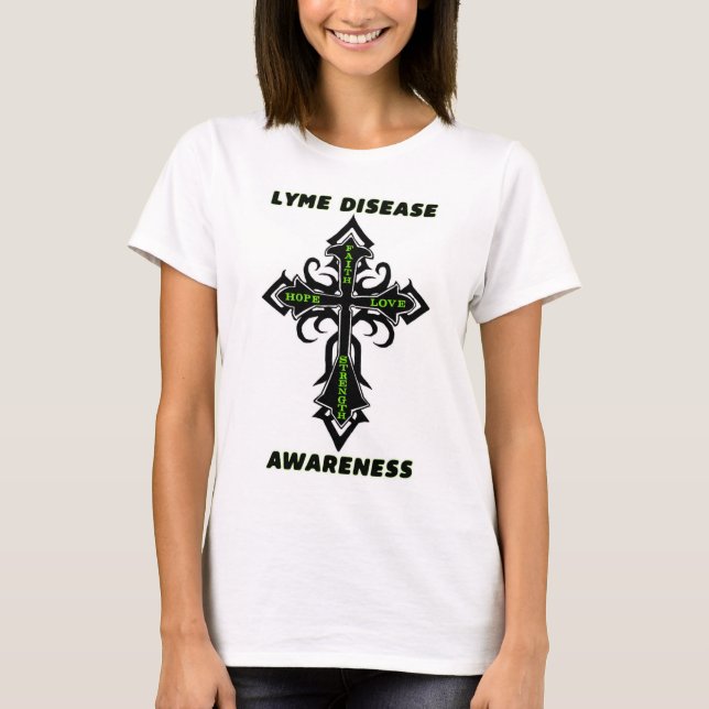 T-shirts Doença de Lyme da cruz/consciência… (Frente)
