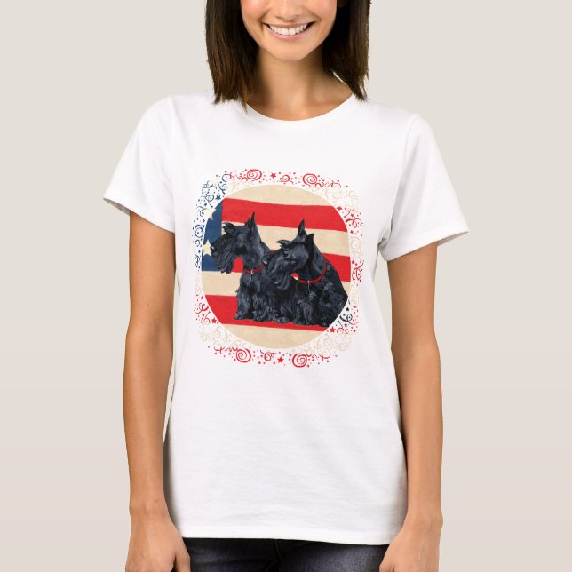 T-shirts Dois Scottish Terriers Patrióticos (Frente)