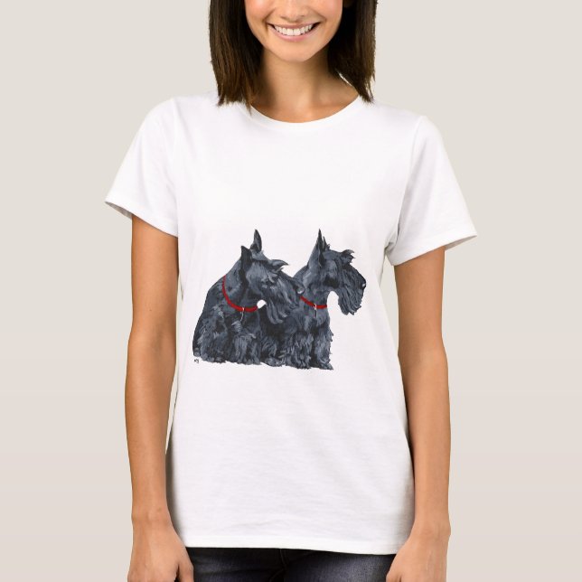 T-shirts Dois Terriers Escoceses Curiosos (Frente)