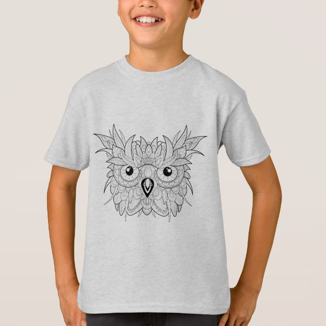 T-shirts Doodle bonito do retrato da coruja (Frente)