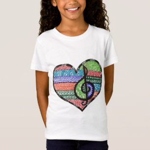 T-shirts Doodle customizável do Clef de triplo do coraçã