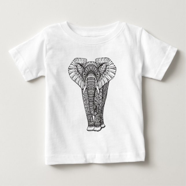 T-shirts Doodle modelado fantasia do elefante (Frente)