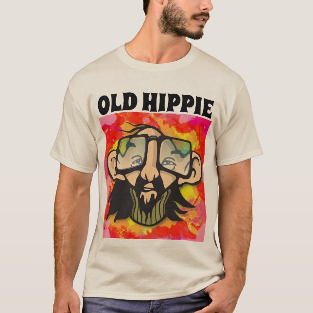 T-SHIRTS DOS HOMENS DO VELHO HIPPIE (Frente)